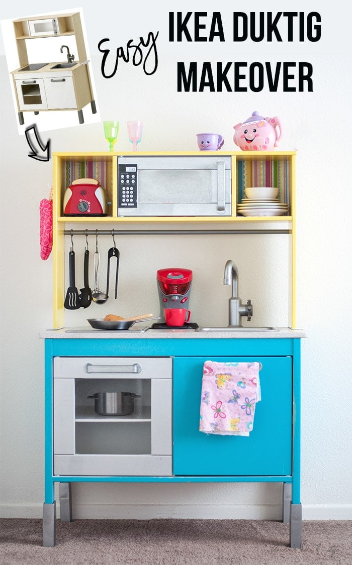 Love this!! Easy and simple colorful Children's Ikea Duktig play kitchen makeover or hack! # Ikeahacks #Kidsdecor