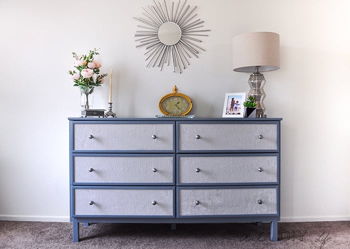 Easy Fabric paneled textured dresser | Ikea Tarva dresser makeover