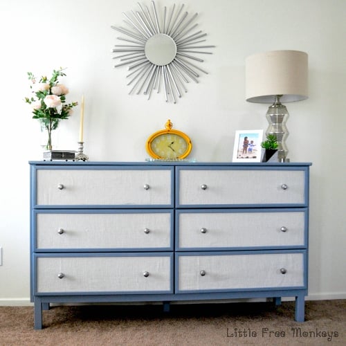 Fabric Paneled Ikea Tarve Dresser Makeover - Little Free Monkeys