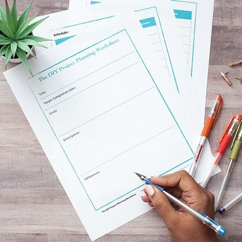This DIY project Planner is all you need to make any DIY project in your home a success! The printable worksheet with detailed instructions to use it helps walk you through all the steps you need to finish your project on time and within budget!