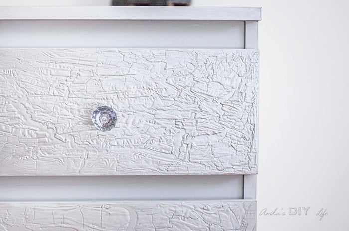 Close up DIY crackle painted drawers