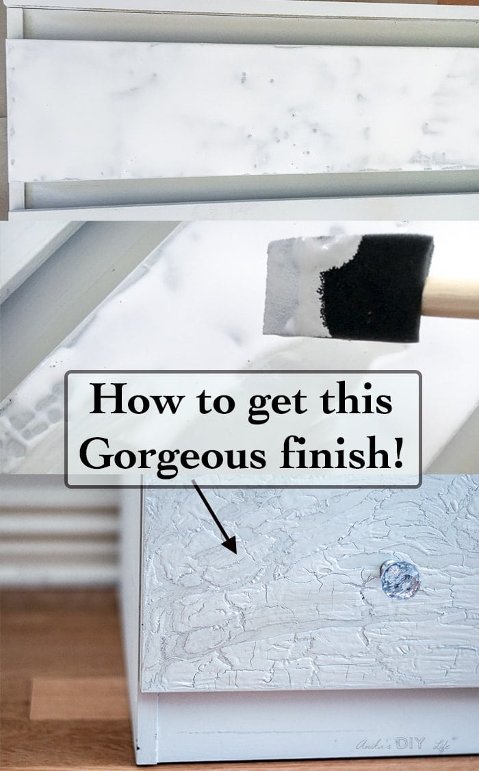 Easy way to get a cracked paint finish. This Ikea Malm dresser hack is amazing!
