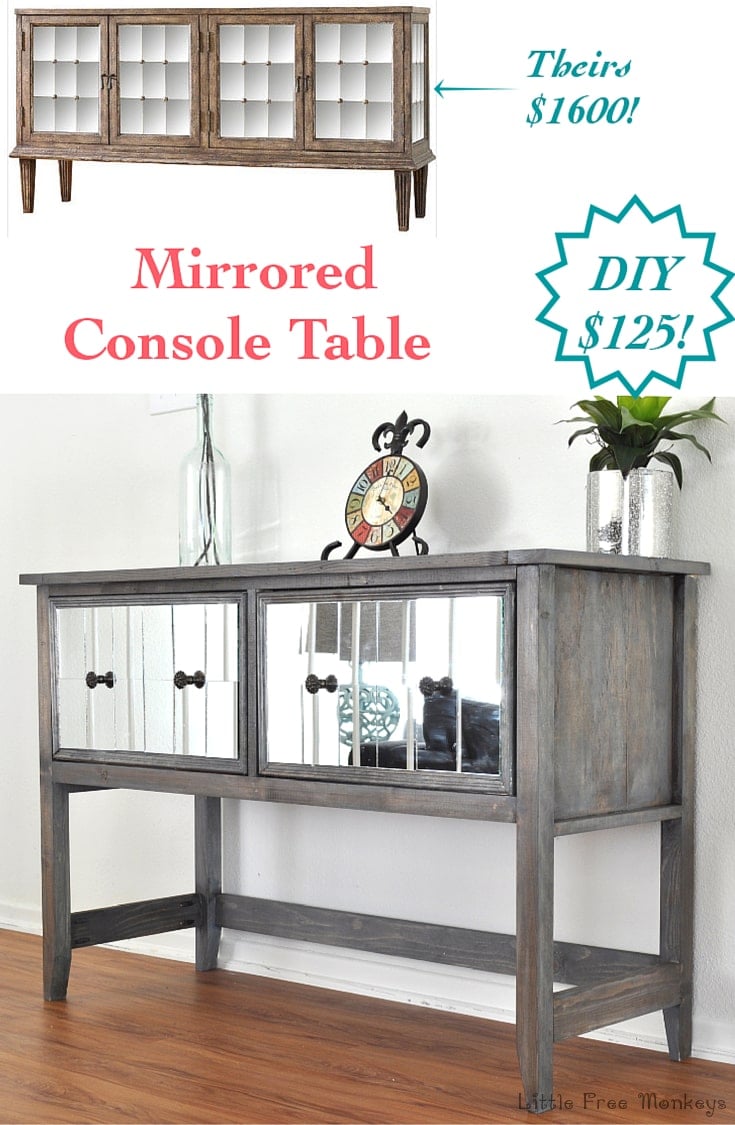 Build your own DIY mirrored console table! Step by step tutorial shows how easy it is to get this amazing high end look!