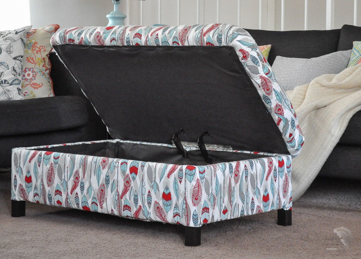 DIY ottoman with storage in living room