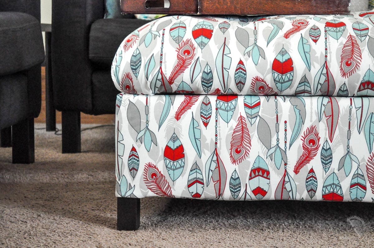 close up of fabric of the storage ottoman