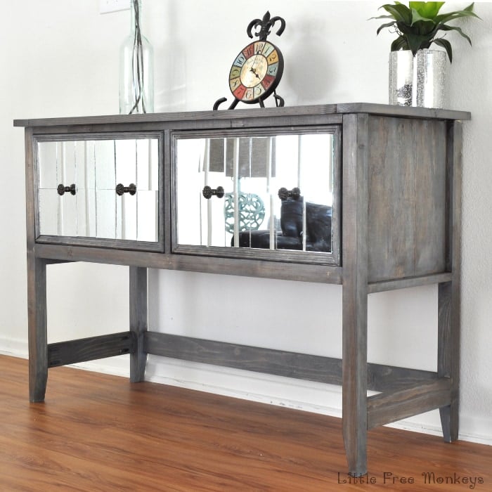 DIY mirror drawer console table in entryway