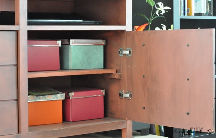 How to attach euro hinges in the faux apothecary media cabinet