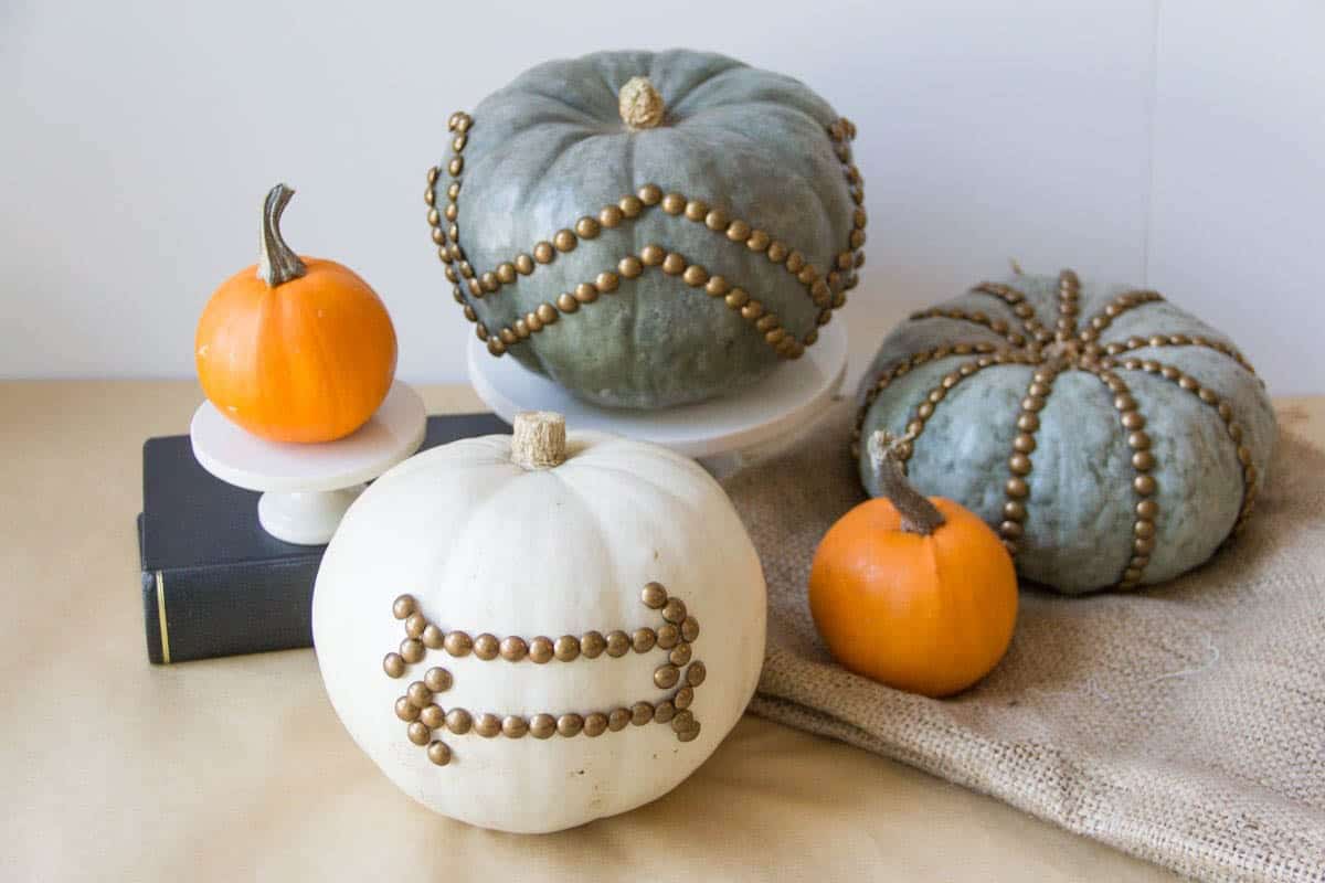 Pumpkins decorated with nailhead trim