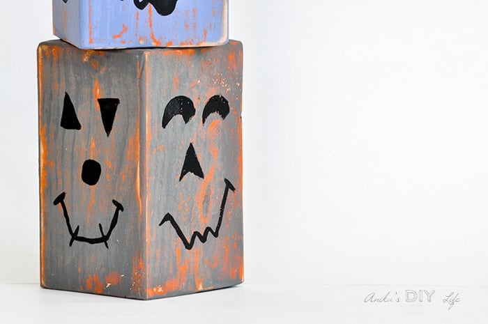Stackable and distressed wood block pumpkins