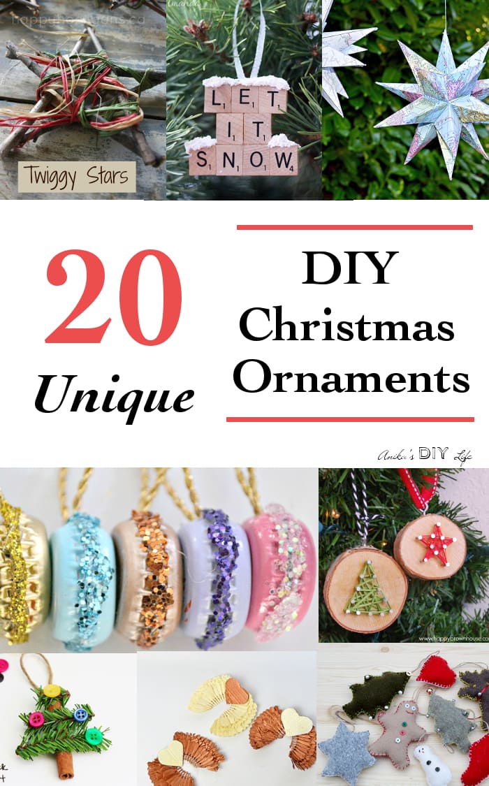 Collage of 20 Christmas ornaments with text overlay