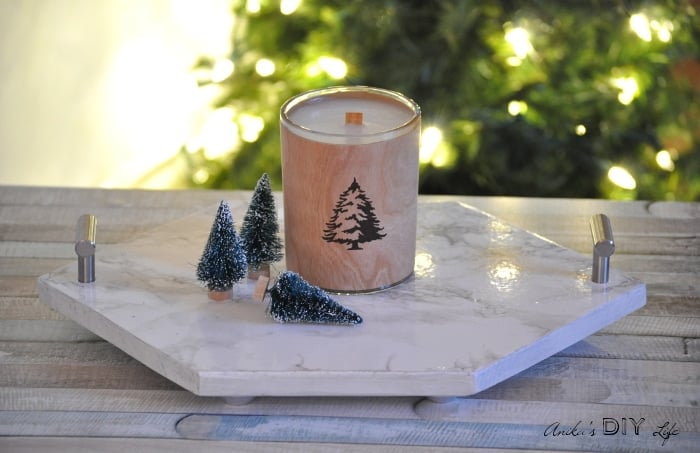Can you believe this is a DIY Marble tray made from wood! It is the perfect gift!