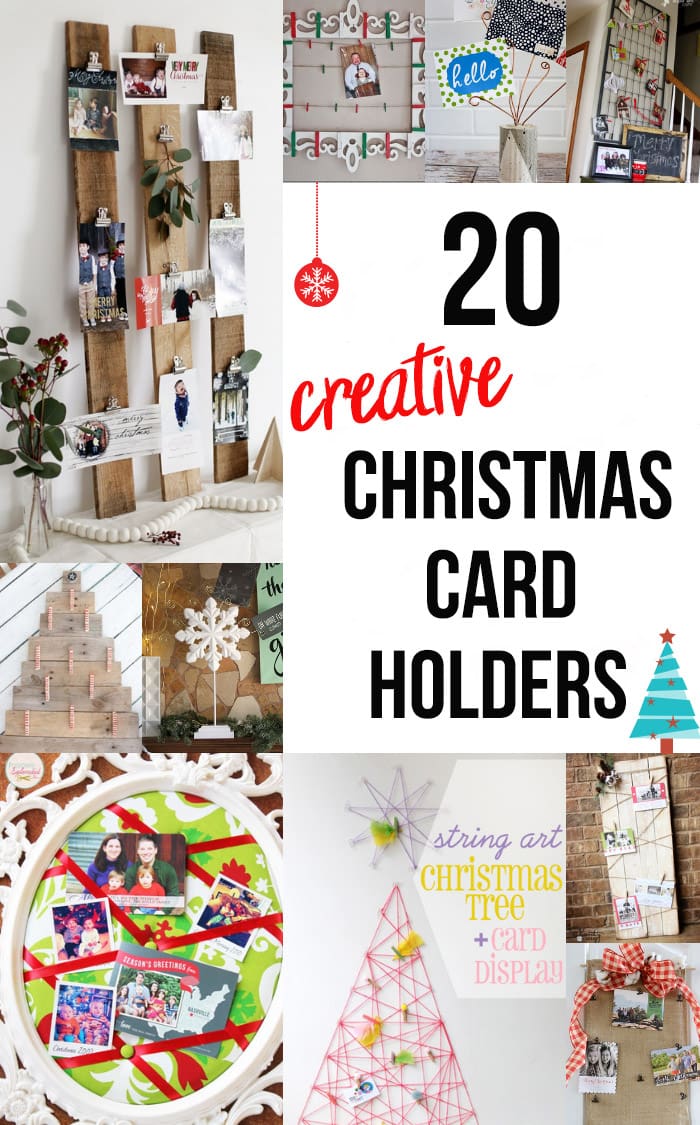 collage of DIY Christmas card holders with text overlay