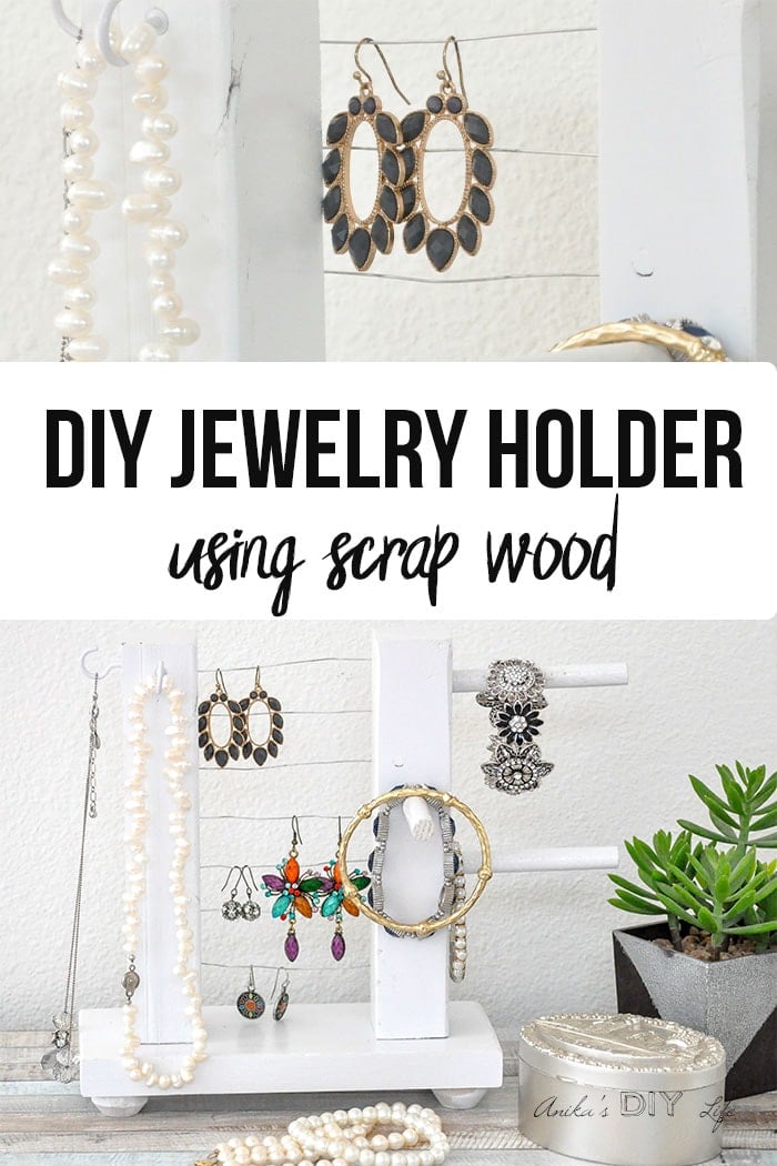 Collage of DIY jewelry holder with text overlay