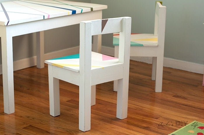DIY kids table and chair set in kids playroom