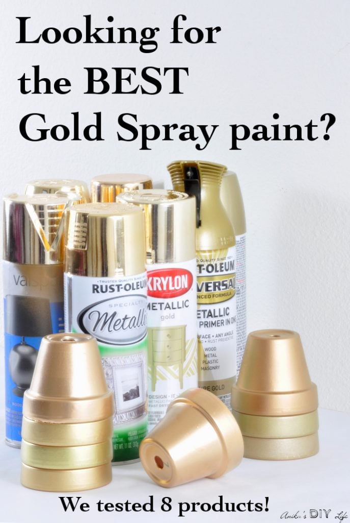 A bunch of gold spray paints on white background with text overlay "which is the best gold spray paint"