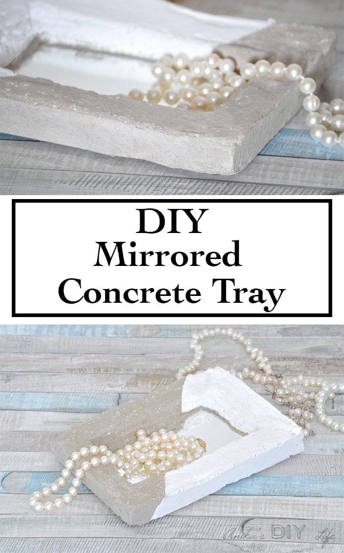 Make an easy DIY concrete tray with a mirror! IThis is such a pretty mirrored tray!