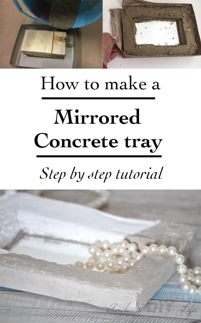 Make an easy DIY concrete tray with a mirror! IThis is such a pretty mirrored tray!