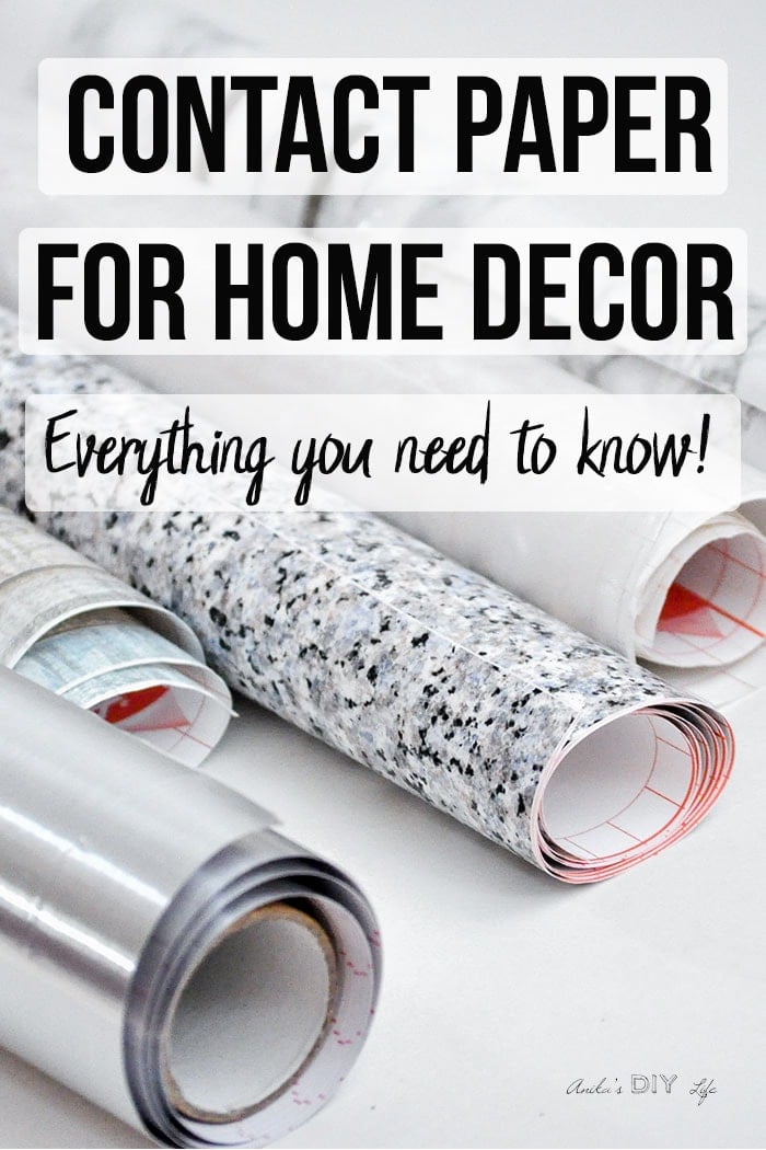 Various decorative contact paper on table with text overlay