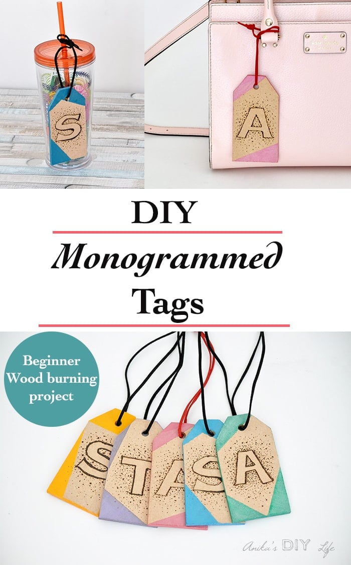 Easy Wood burning project for beginners - monogrammed wood tags for gifts and luggage