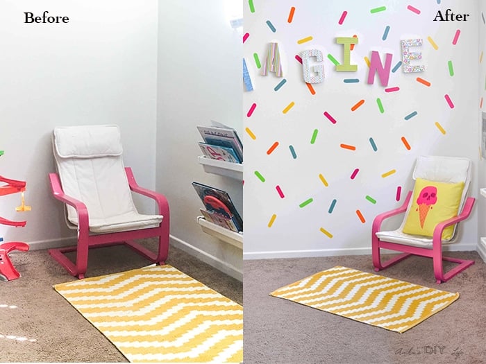 Add lots of fun and color to a playroom reading nook with these easy ideas