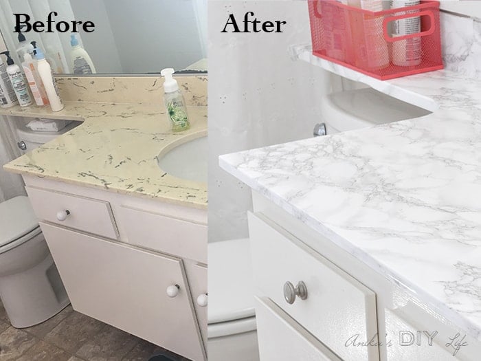 Amazing transformation with Marble Contact Paper!! I can't believe it!