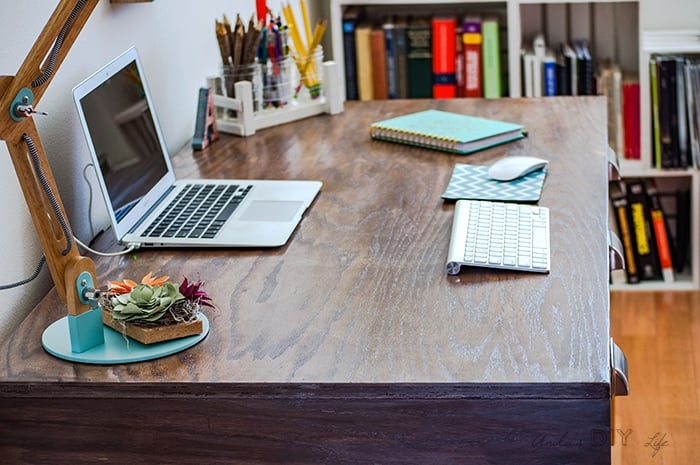DIY desk with weathered gray brown finish - plans and tutorial