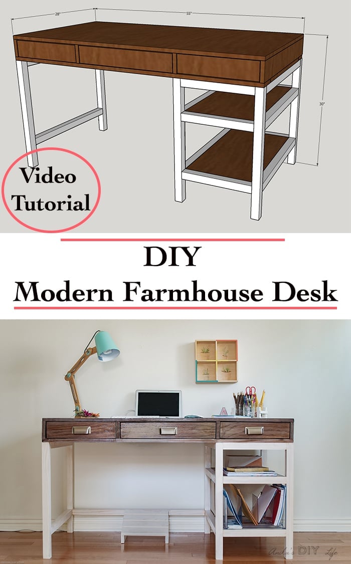 How to build a desk - modern farmhouse desk - FREE plans and video tutorial!