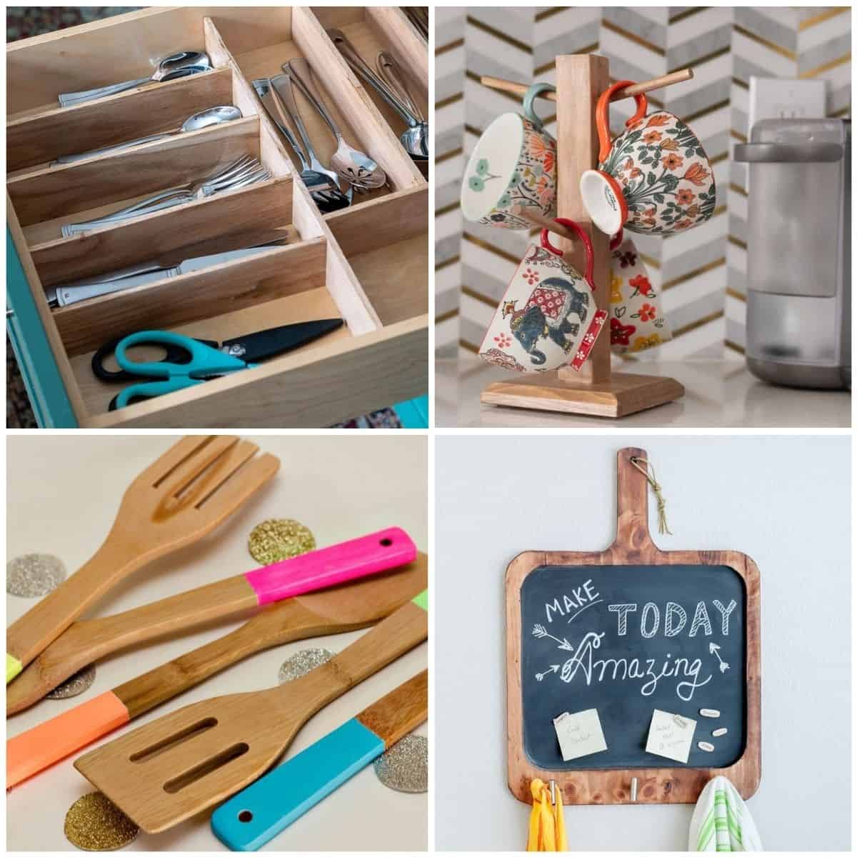 Image collage of four quick and easy DIY kitchen projects