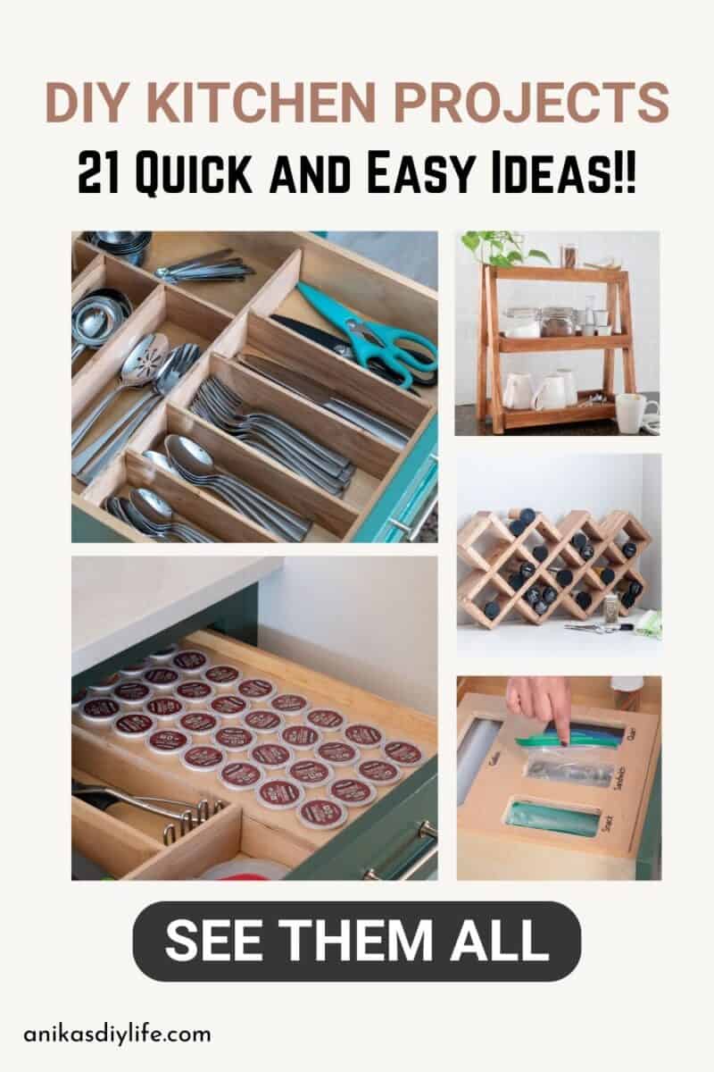 Image collage of five DIY kitchen project ideas with text overlay