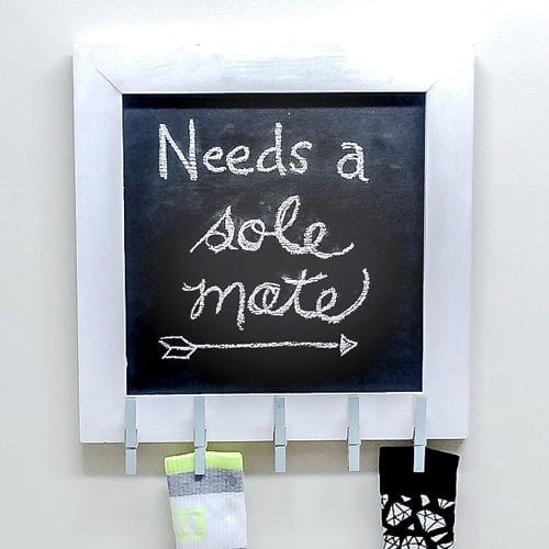 This chalkboard laundry room sign is perfect for your laundry. It is easy to make and a great solution to finding all the missing socks.