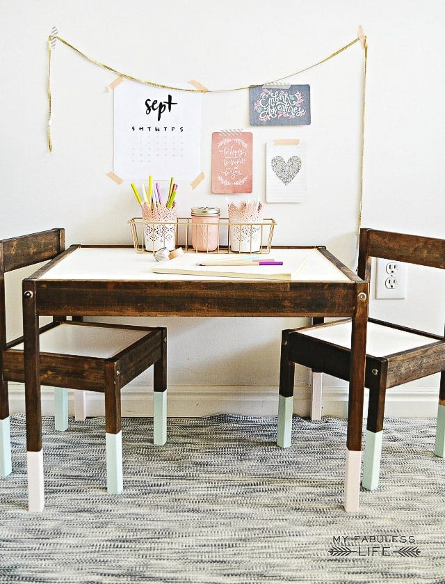 stained Ikea Latt makeover idea - see 12 other cool hack ideas!