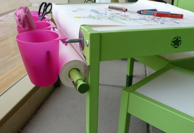 Ikea Latt makeover with paper roll and art supply storage