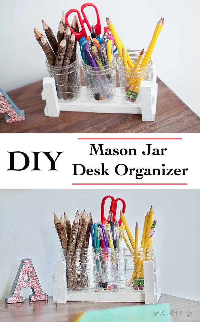 DIY mason jar organizer Idea | mason jar desk organizer | back to school teacher gift idea | scrap wood project idea