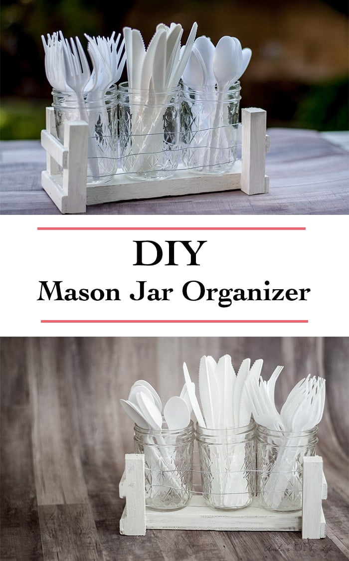 DIY mason jar organizer Idea | mason jar desk organizer | DIY Utensil organizer for barbecue | DIY hostess gift idea | scrap wood project idea