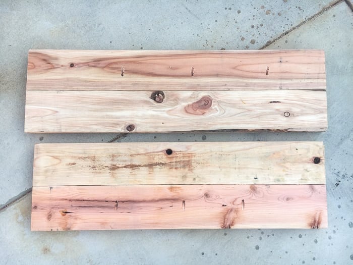 2x6 boards joined together using pocket holes for the shelves of console table