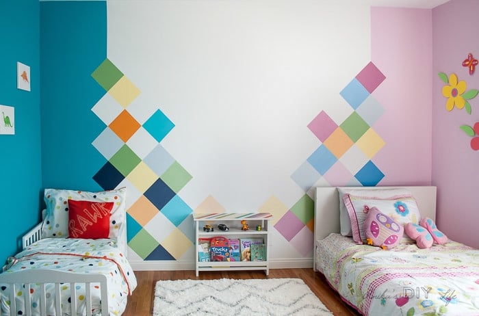 Colorful shared kids room for boy and girl
