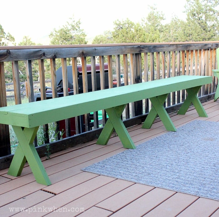 Easy DIY $20 outdoor patio bench with X-legs