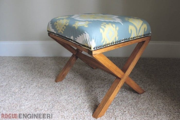Easy upholstered X-leg bench | Check out all the X-leg furniture ideas