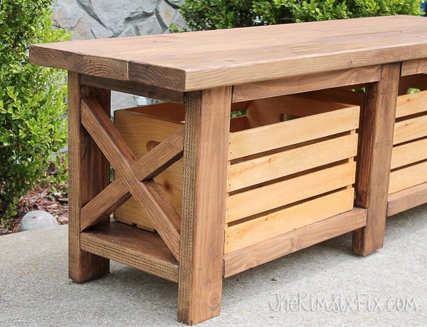 DIY X-leg wooden bench | outdoor bench with storage plans