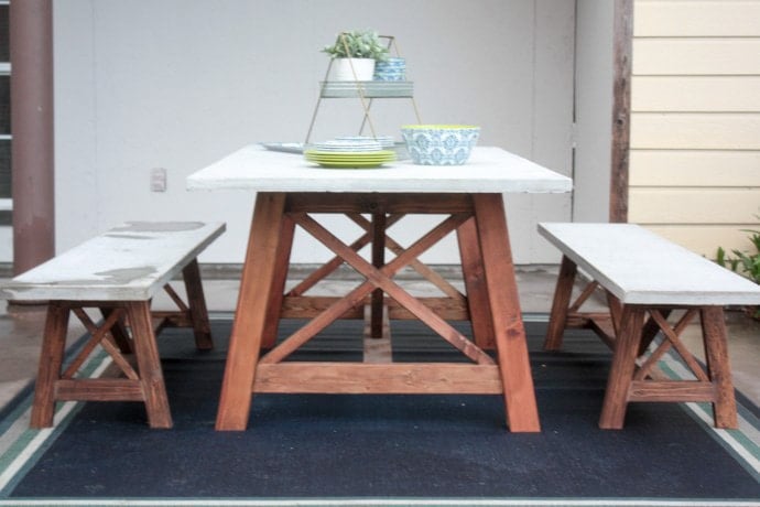 X-leg patio table with concrete top | Many more x-leg furniture ideas for you!