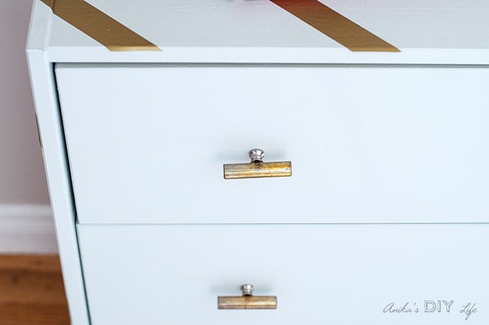 Ikea Rast makeover with gold stripes and mercury glass knobs