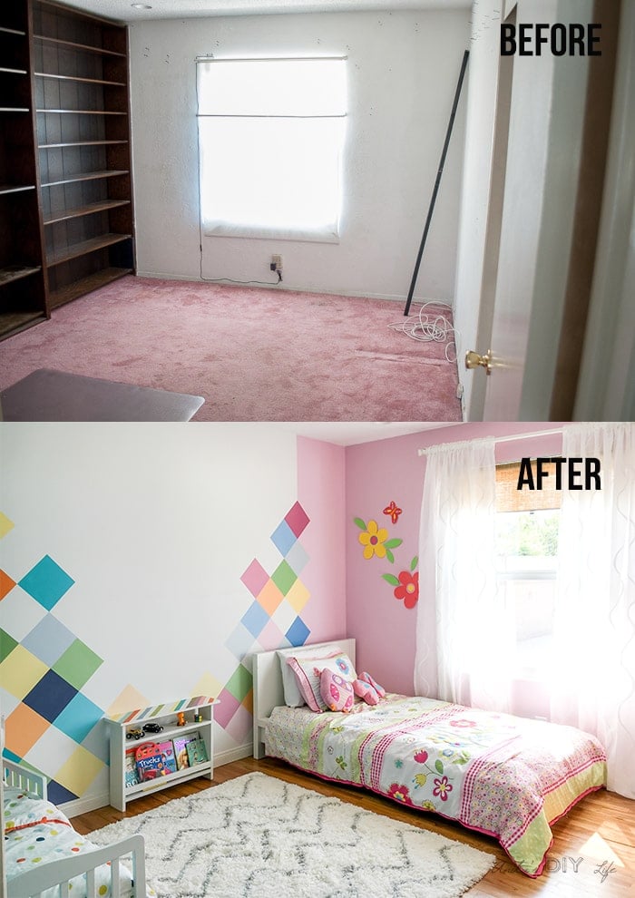 Before and after of a kids room
