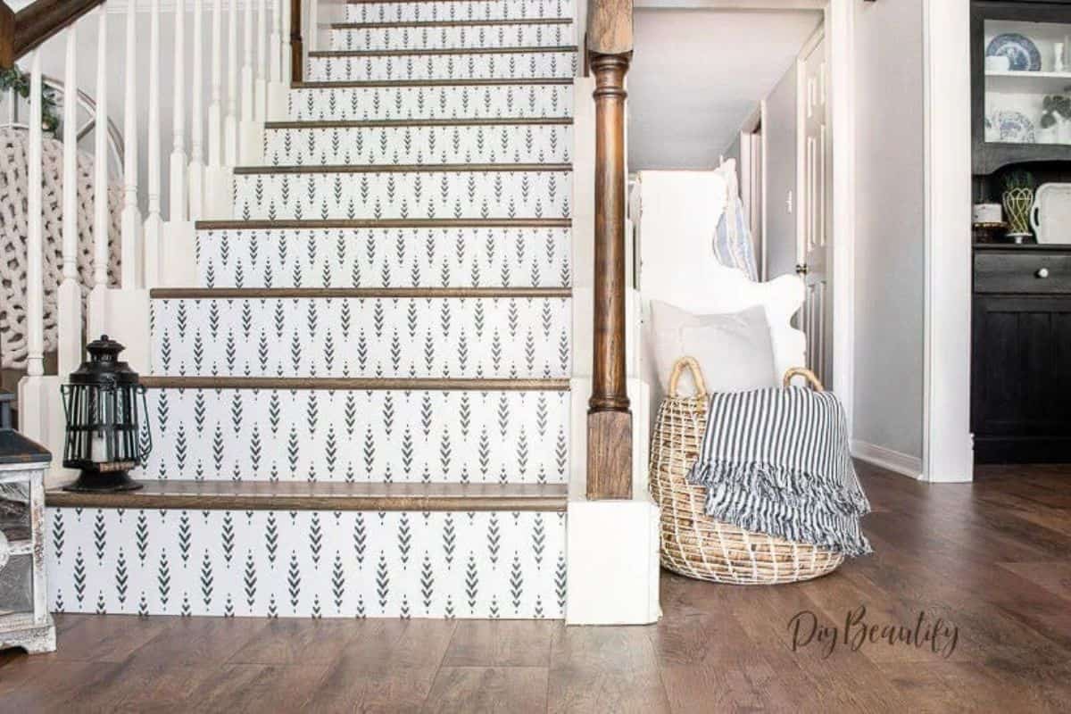 Stair risers with wallpaper murals