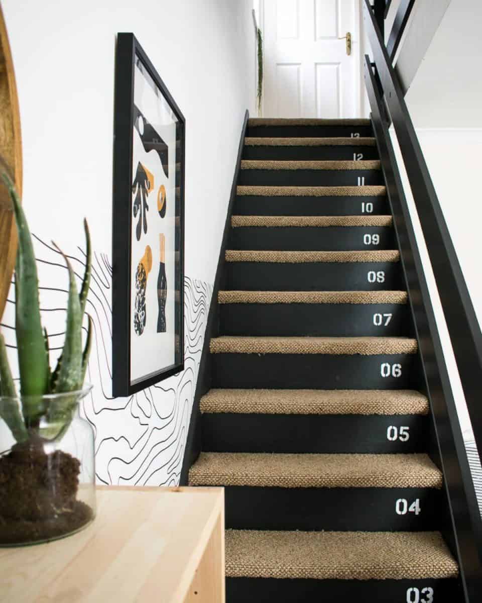 Staircase makeover with carpet and paint