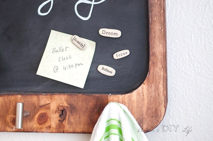 Close up of magnetic chalkboard showing little rock magnets
