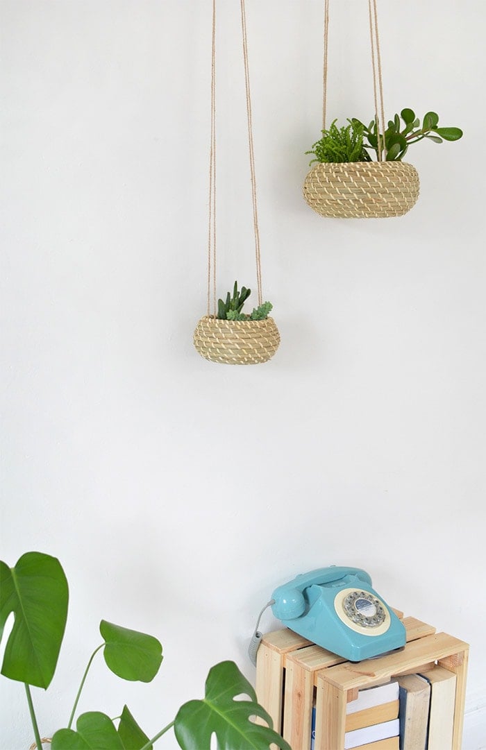 DIY hanging Ikea seagrass planters