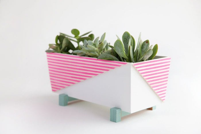 Simple modern Ikea planter makeover using washi tape