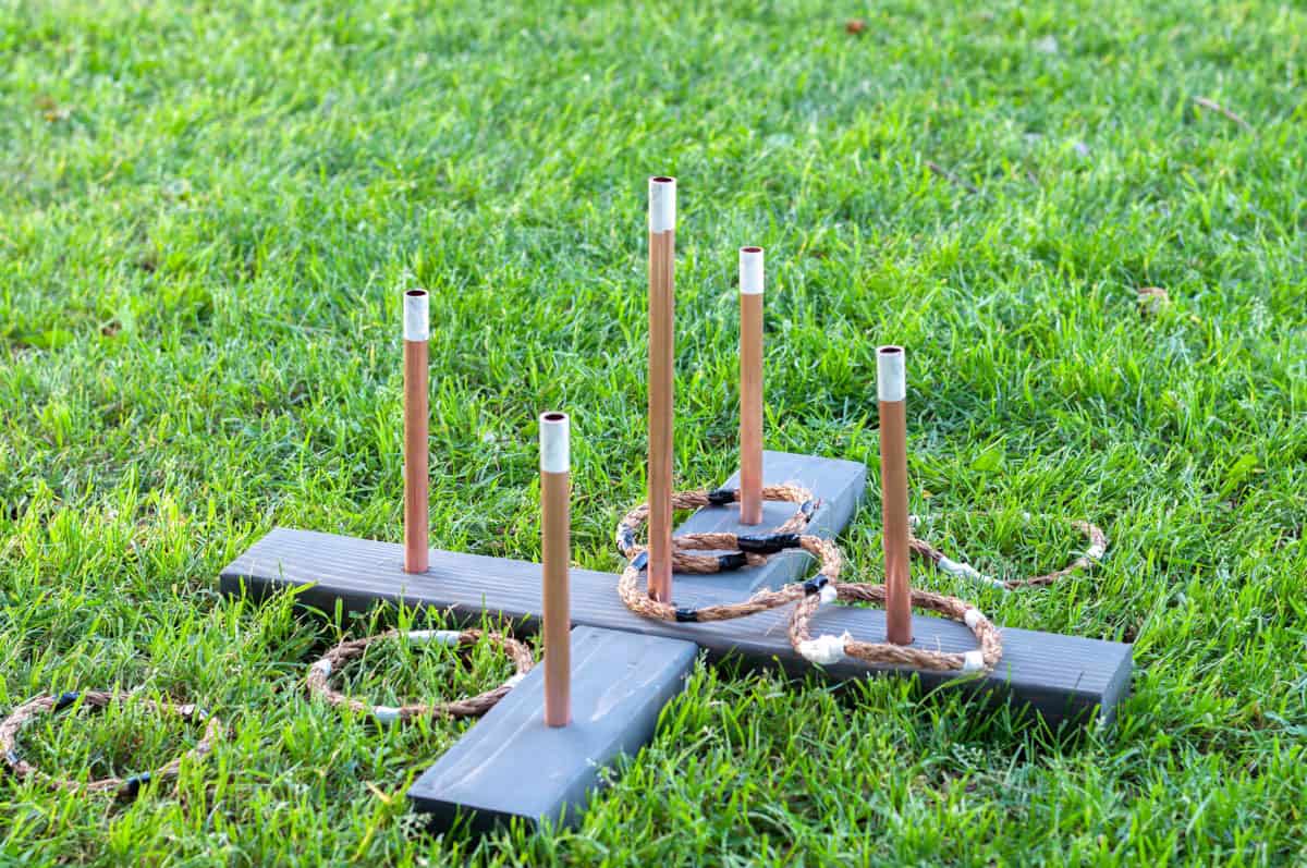 Ring toss game laying in the grass