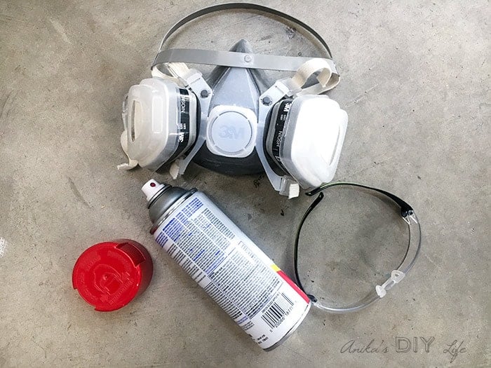 Safety equipment for spray painting. A ventilator and safety glasses