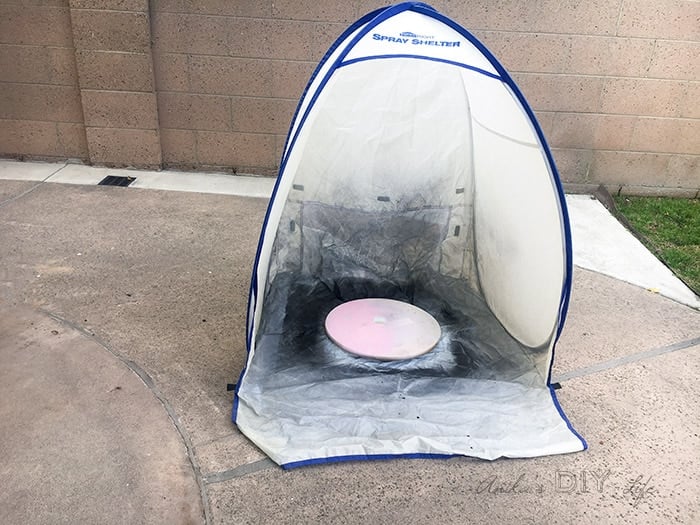 Spray booth setup for spray painting - using a spray tent and a turntable using a lazy susan